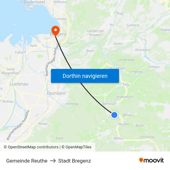 Gemeinde Reuthe to Stadt Bregenz map