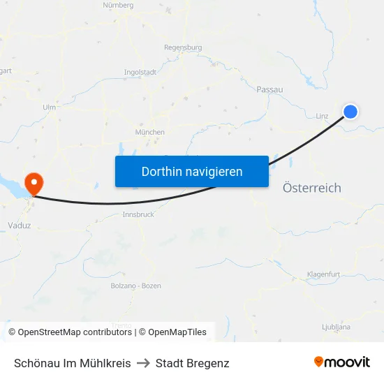 Schönau Im Mühlkreis to Stadt Bregenz map