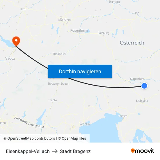 Eisenkappel-Vellach to Stadt Bregenz map