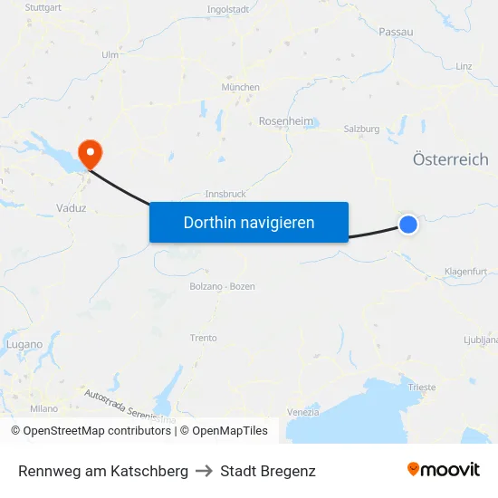 Rennweg am Katschberg to Stadt Bregenz map