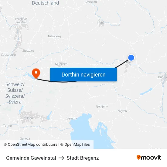 Gemeinde Gaweinstal to Stadt Bregenz map