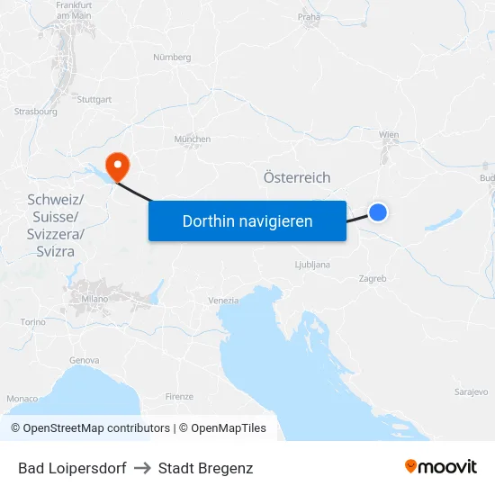 Bad Loipersdorf to Stadt Bregenz map