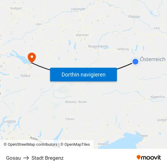 Gosau to Stadt Bregenz map
