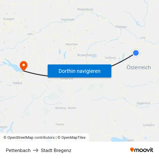 Pettenbach to Stadt Bregenz map