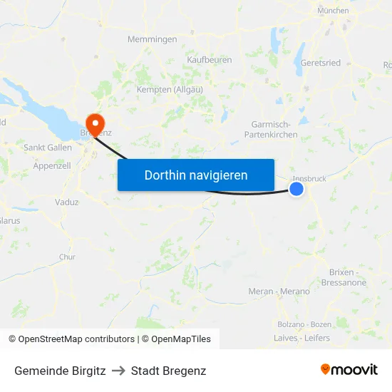 Gemeinde Birgitz to Stadt Bregenz map