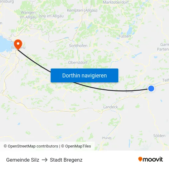 Gemeinde Silz to Stadt Bregenz map