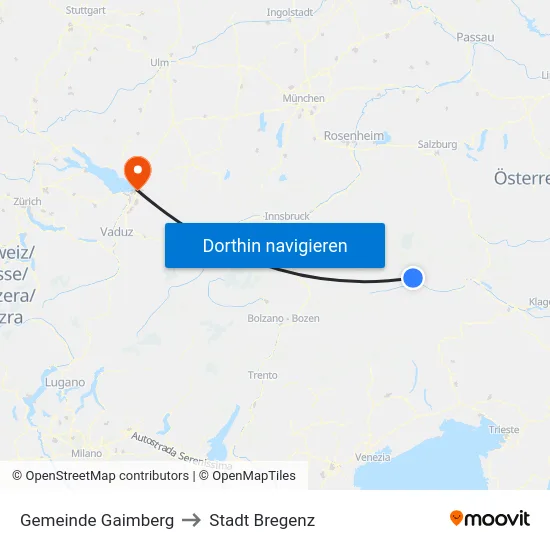 Gemeinde Gaimberg to Stadt Bregenz map