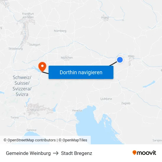 Gemeinde Weinburg to Stadt Bregenz map