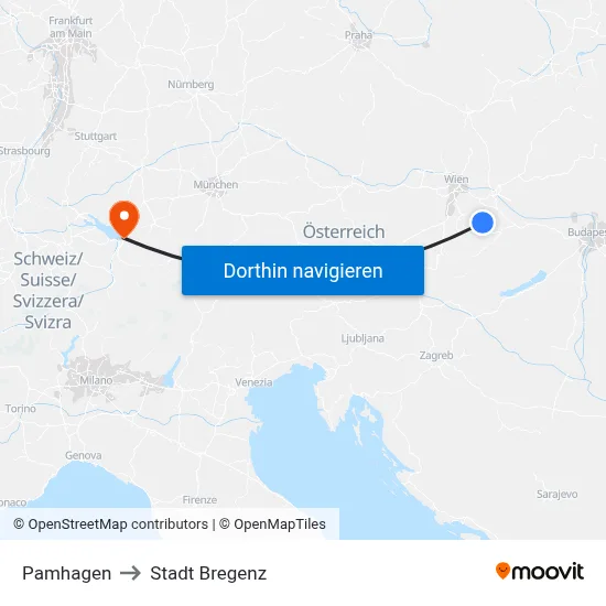Pamhagen to Stadt Bregenz map