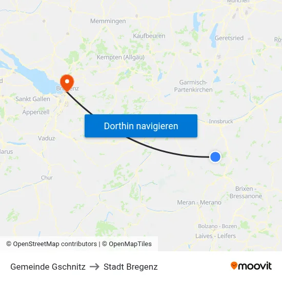 Gemeinde Gschnitz to Stadt Bregenz map