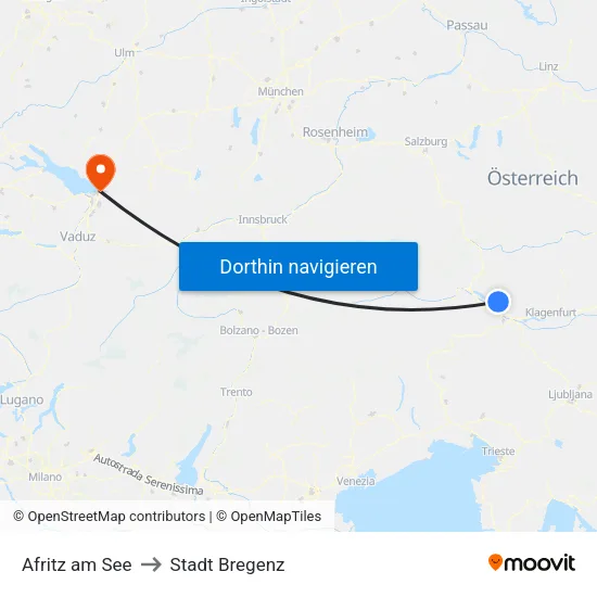 Afritz am See to Stadt Bregenz map