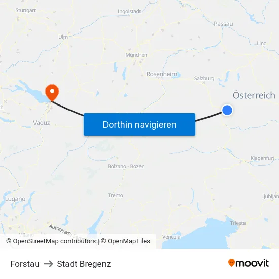 Forstau to Stadt Bregenz map