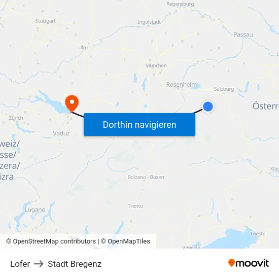 Lofer to Stadt Bregenz map
