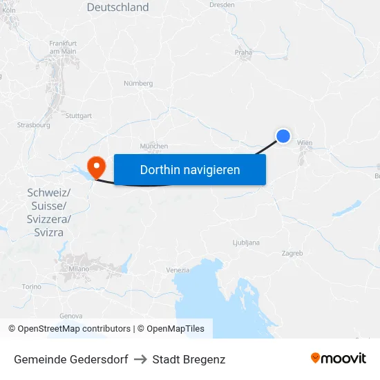 Gemeinde Gedersdorf to Stadt Bregenz map