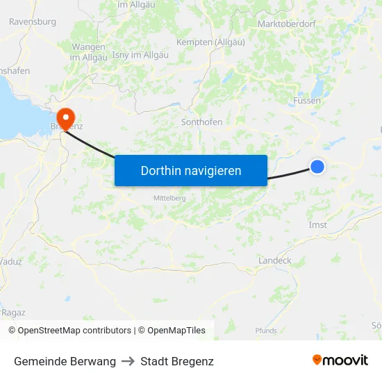 Gemeinde Berwang to Stadt Bregenz map