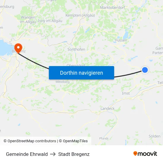 Gemeinde Ehrwald to Stadt Bregenz map