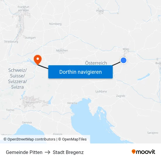Gemeinde Pitten to Stadt Bregenz map