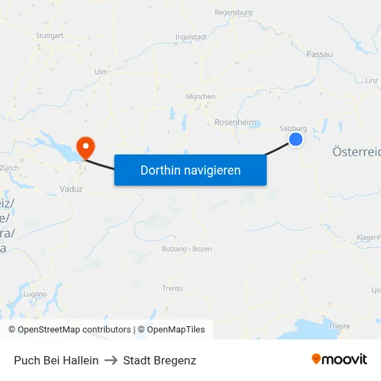 Puch Bei Hallein to Stadt Bregenz map
