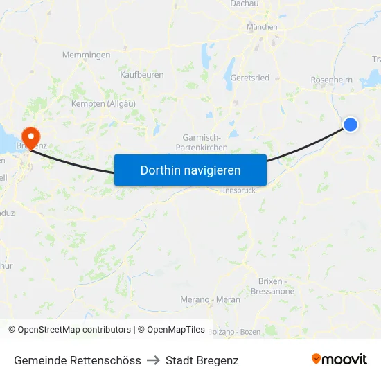 Gemeinde Rettenschöss to Stadt Bregenz map
