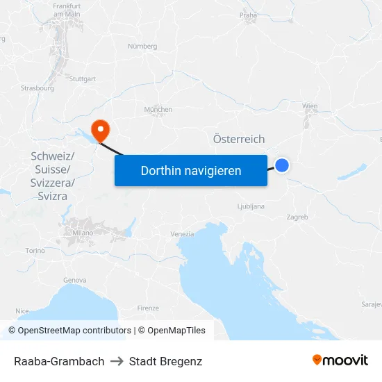 Raaba-Grambach to Stadt Bregenz map