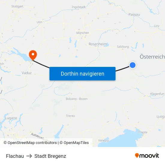 Flachau to Stadt Bregenz map