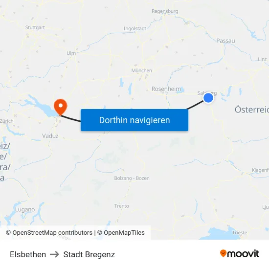 Elsbethen to Stadt Bregenz map
