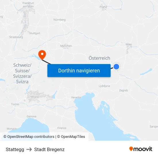 Stattegg to Stadt Bregenz map