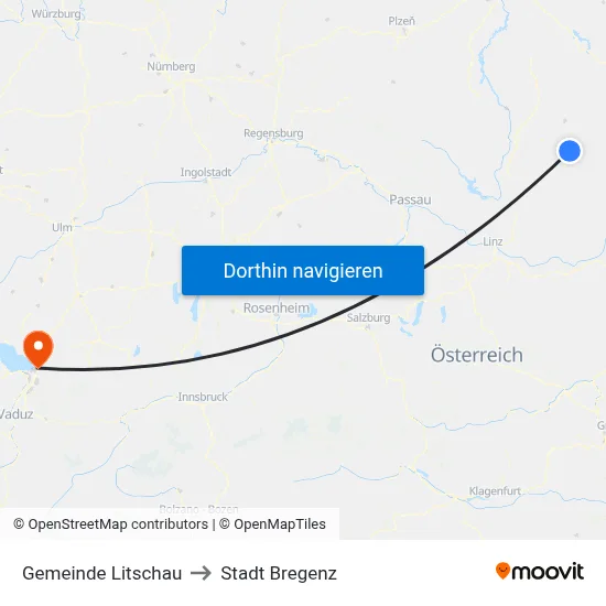 Gemeinde Litschau to Stadt Bregenz map