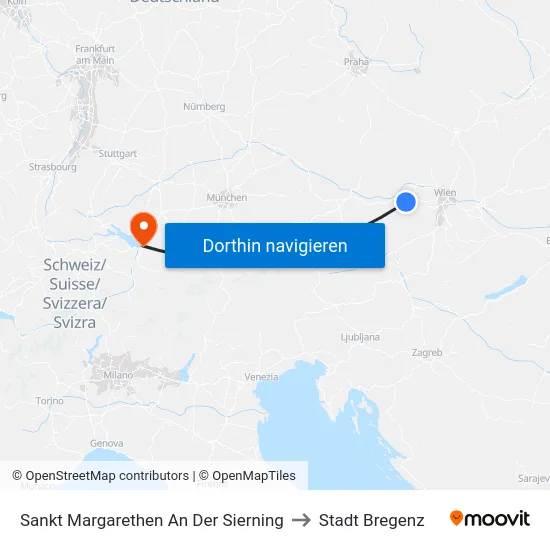 Sankt Margarethen An Der Sierning to Stadt Bregenz map