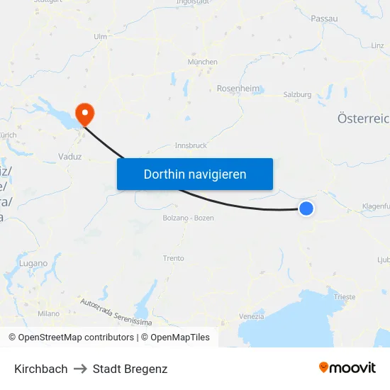 Kirchbach to Stadt Bregenz map