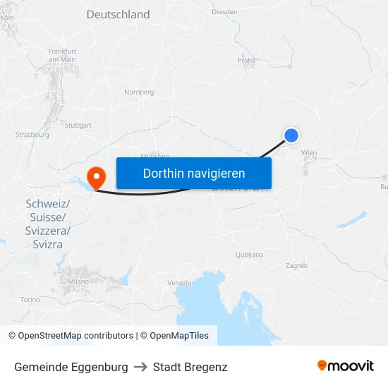 Gemeinde Eggenburg to Stadt Bregenz map