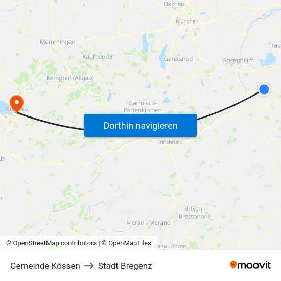 Gemeinde Kössen to Stadt Bregenz map