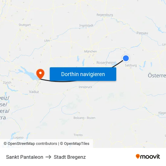 Sankt Pantaleon to Stadt Bregenz map