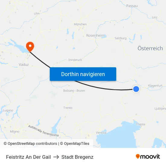 Feistritz An Der Gail to Stadt Bregenz map