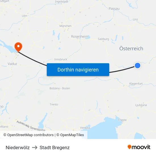 Niederwölz to Stadt Bregenz map