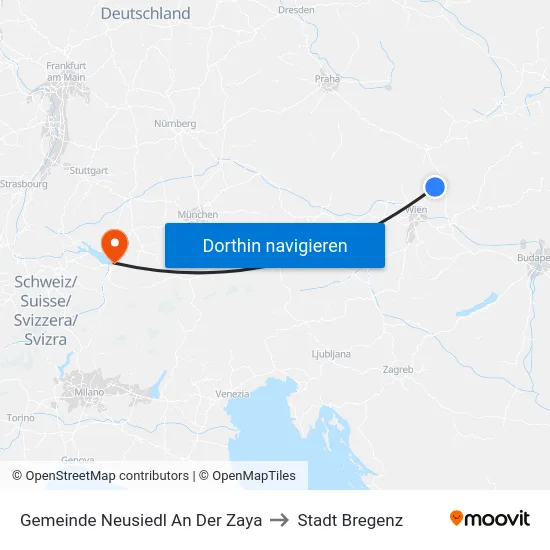 Gemeinde Neusiedl An Der Zaya to Stadt Bregenz map