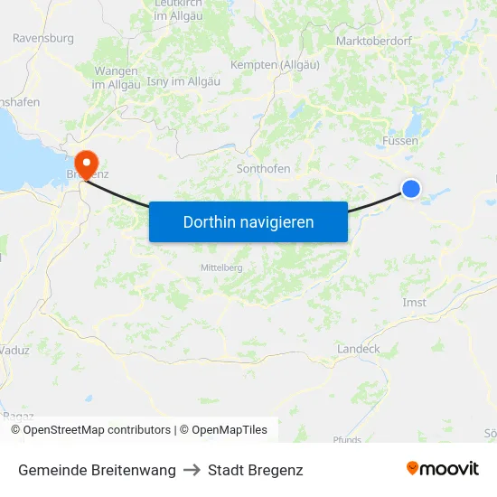 Gemeinde Breitenwang to Stadt Bregenz map