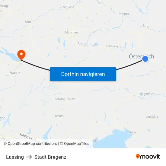 Lassing to Stadt Bregenz map