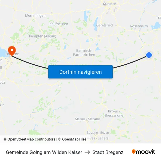 Gemeinde Going am Wilden Kaiser to Stadt Bregenz map