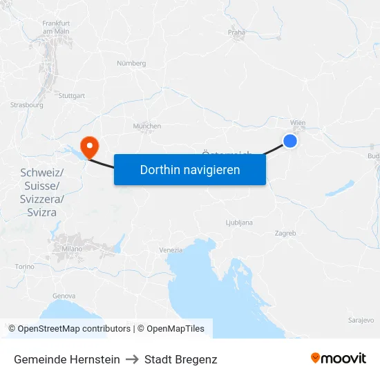 Gemeinde Hernstein to Stadt Bregenz map
