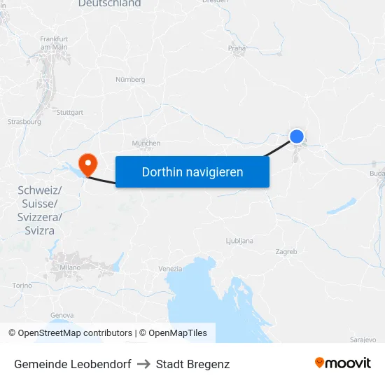 Gemeinde Leobendorf to Stadt Bregenz map