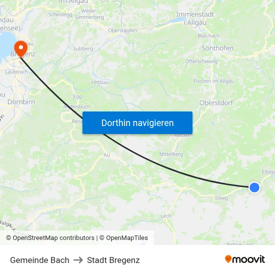 Gemeinde Bach to Stadt Bregenz map