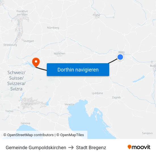 Gemeinde Gumpoldskirchen to Stadt Bregenz map
