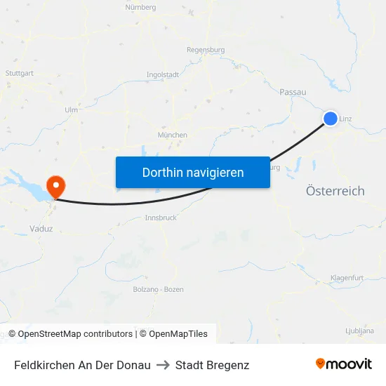 Feldkirchen An Der Donau to Stadt Bregenz map