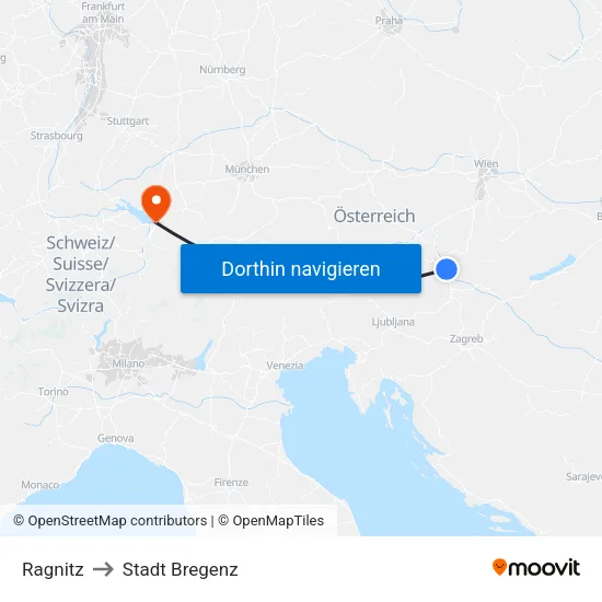 Ragnitz to Stadt Bregenz map