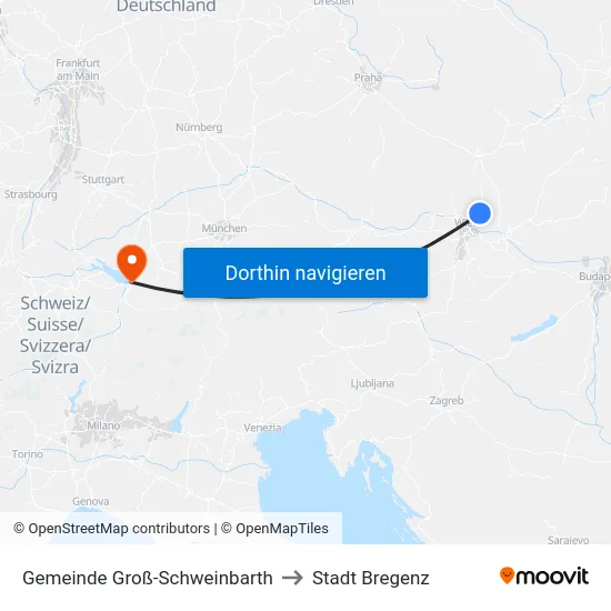 Gemeinde Groß-Schweinbarth to Stadt Bregenz map