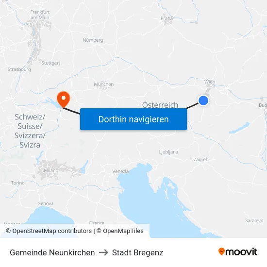 Gemeinde Neunkirchen to Stadt Bregenz map