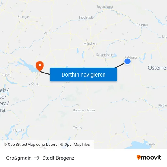 Großgmain to Stadt Bregenz map