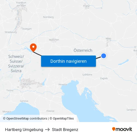 Hartberg Umgebung to Stadt Bregenz map