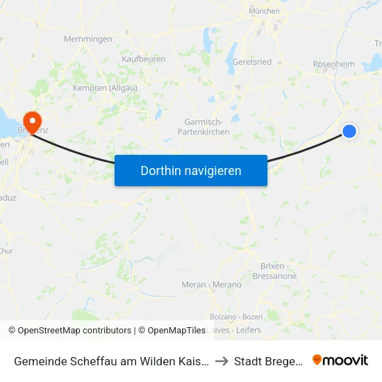 Gemeinde Scheffau am Wilden Kaiser to Stadt Bregenz map